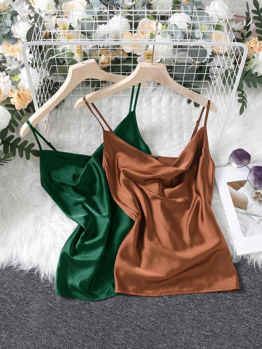 Clasi Camisola de cuello drapeado de 2 piezas para mujer para el verano - Verde Oscuro - Ver 1