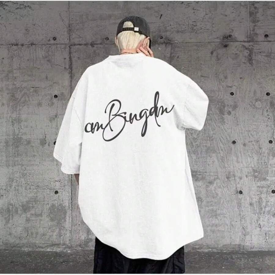 Men's Summer T-Shirt, Sizes M-8XL, Korean Casual Style, Loose Fit, With Letter And Star Print, Suitable For Men And Women - 白色 - 查看 1