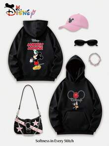 Disney Classic Y2K Printed Sweatshirt "MICKEY MOUSE" - A Fun And Versatile Loose-Fitting Top With A Casual Design, Perfect For The Holidays And As A Gift. (Women's Autumn/Winter Clothing/Elegant Women's Outfits/Patterned Hoodies/Printed Tops/Casual Outfits For Women/Women Trending Now/Holiday Co-Ord/Plus Size Friendly) - màu đen - Xem 1