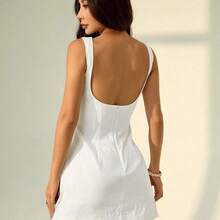 PETITE Women Summer Solid Zipper Front Casual Versatile Jumper Dress White Dresses,Summer Dresses For Women,Business Casual Woman Business Women Attire - Blanco - Ver 3