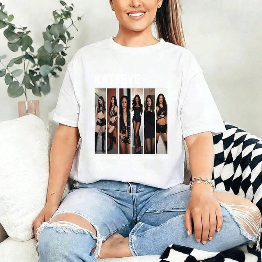 KATSEYE Fan Present T-Shirt Casual Sports Short Sleeve TopPlayera Blanca Hombre Y Mujer Blusas Casuales Verano Y2k Playeras Basicas Algodón - Blanco - Ver 1