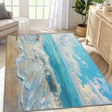 [Beachthemed Decor Mat] Non-Slip Machine Washable Area Mat - Coastal Beach Mat With Ocean Waves, Starfish & Sand - Thick Soft Indoor/Outdoor Floor Mat For Living Room, Patio, Bathroom, Entryway - Easy Clean Home Decor, Washable Rugs, Beachthemed Decor, Bathroom Mat, Nautical Decor, Durable Material, Decorative Mat, Holiday Decor - 多色13 - 查看 4