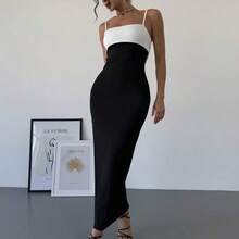 Women's Elegant Minimalist Exquisite Romantic Sweet Wedding Ceremony Party Vacation Backless Colorblock Bow Decor Black & White Spaghetti Strap Long Dress, Spring/Summer,Party Dress Fashion Clothing Summer Outfits Spring Outfits For Women  Wedding Guest Dress  Summer Holiday - Burdeos - Ver 7