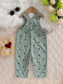 Pantalones de tirantes con estampado de corazón rojo y rayas rosas, estilo lindo y dulce para niñas bebé - Verde - Ver 2