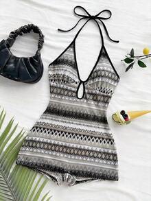 Nuevo mono mini con tirantes de punto multicolor a rayas, sin espalda, adecuado para otoño/invierno, Halloween, Año Nuevo, carnaval, fiesta, cita, té de la tarde, playa, como capa o prenda exterior - Gris - Ver 8