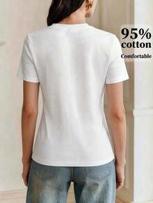1pscAnewsta Camiseta Estampada Elegante y Divertida para Mujer, Adecuada para el Uso Diario, 100% Algodón - Blanco 5 - Ver 2