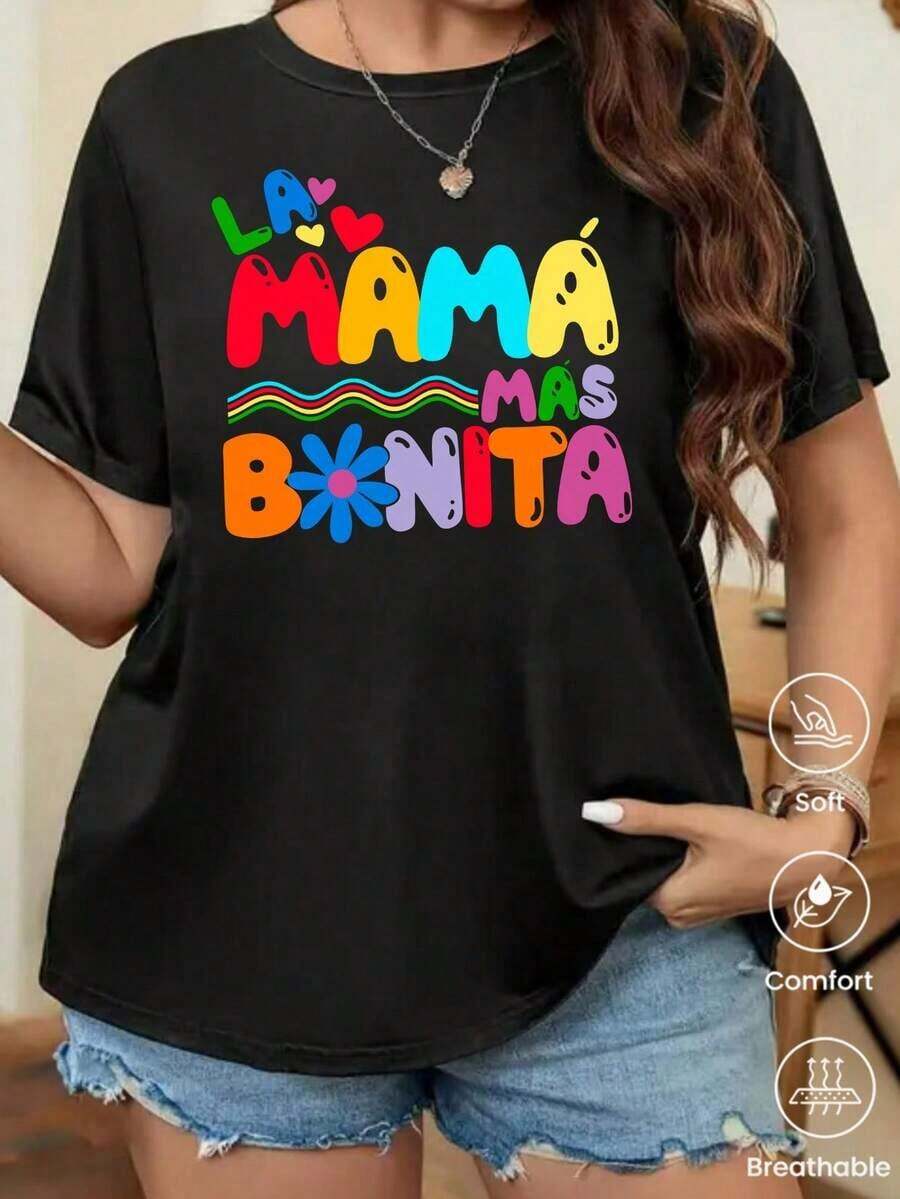 Soft Camiseta de manga corta de moda para primavera y verano de 2026, hecha en México, 180 gramos. Estampado de dibujos animados, modelo de pareja, apta para uso interior o exterior. Cuello redondo, unisex, ideal para oficina y ocio. Paquete de una pieza. patrón patrón - Negro - Ver 1