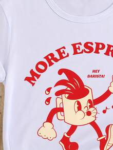 1 camiseta con estampado de una taza de espresso de dibujos animados, 180g 100% algodón - Blanco - Ver 3