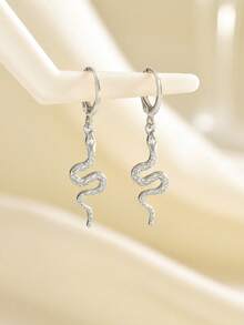 1 Pair Minimalist Snake Design Earrings, Niche Elegant Everyday Wear For Women - Silver - View 4