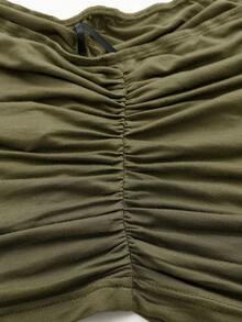 Parte superior de punto fruncida de unicolor + Gargantilla, Primavera/Verano, Parte superior elegante, Parte superior para salir, Playa, Campo, Parte superior casual, Elegante, Ropa de cumpleaños, Parte superior estilo bohemio, Parte superior f - Verde militar - Ver 4