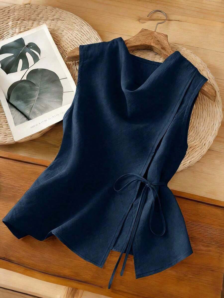 Nueva llegada Camiseta sin mangas con diseño único para mujeres, primavera/verano - Azul marino - Ver 1