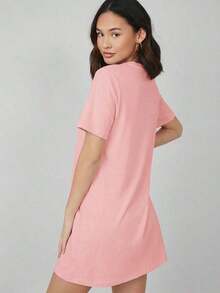 Vestido corto de mujer de unicolor para uso casual, diario y de fiesta - Rosa vieja - Ver 6