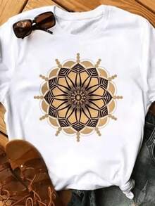 Camiseta negrara mujer con gráfico de mandala estilo kawaii Maycaur New Females T-03 (2) - Blanco - Ver 2
