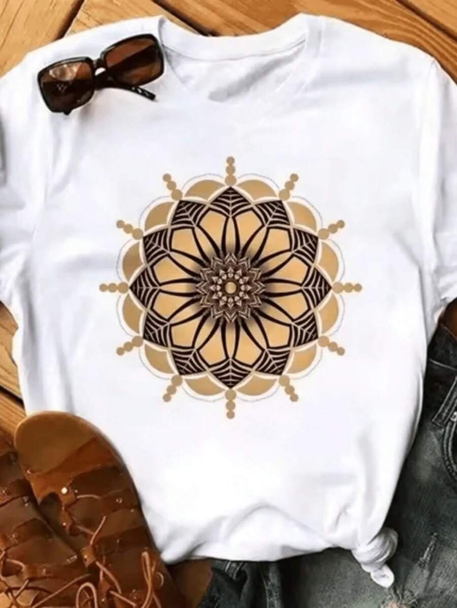 Camiseta negrara mujer con gráfico de mandala estilo kawaii Maycaur New Females T-03 (2)