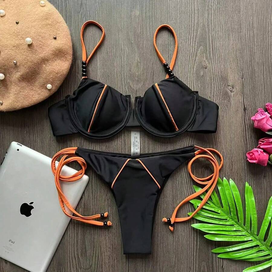 RUOTONGSEPT-Conjunto de Bikini estilo Push up para mujer, traje de baño Sexy de cintura baja, ropa de playa de dos piezas, traje de baño 2023 - NB05 - Ver 1