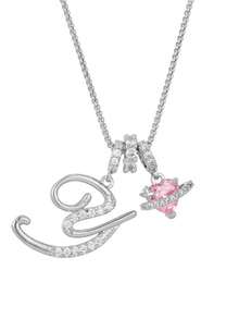 1 pieza Collar de acero inoxidable dorado con colgante de corazón rosa, letra personalizada y circonita cúbica exquisita, collar con letra de nombre simple, regalo de moda para novia, mamá, familia, amiga, hija, adecuado para aniversario, Día de San Valentín, Día de la Madre, cumpleaños, graduación, uso diario, boda, baile de graduación - Plateado - Ver 33