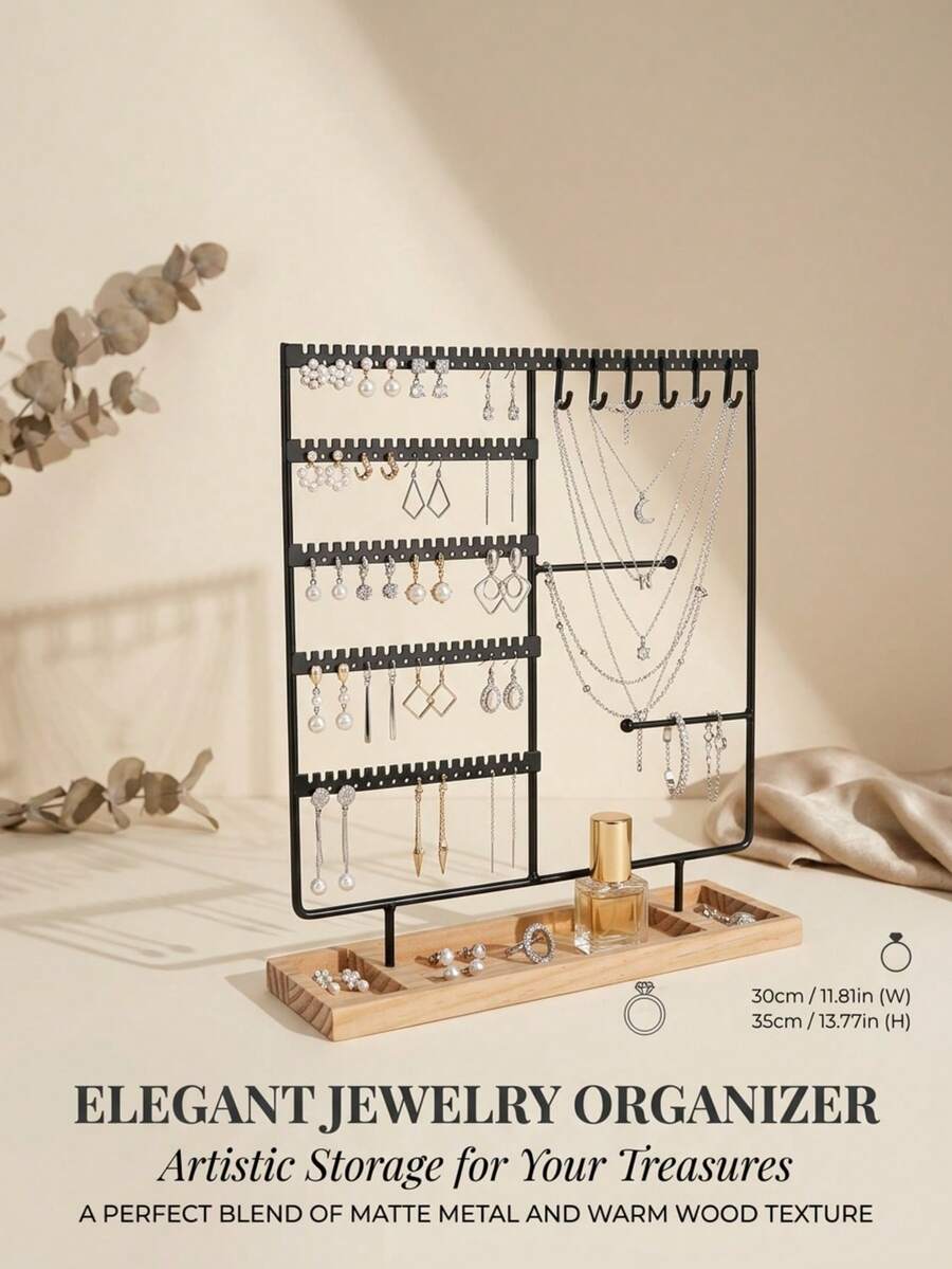 Hộp đựng trang sức kim loại đen 36 lỗ, đế gỗ, giá trưng bày trang sức, kệ đựng bông tai, giá trưng bày trang sức cổ điển có thể tháo rời, trang trí nhà cửa, quà tặng Giáng sinh/sinh viên, hộp đựng trang sức nữ cổ điển có thể tháo rời, giá đựng trang sức, trang trí phòng, hộp đựng trang sức, vỏ đựng trang sức - Nhiều màu - Xem 1