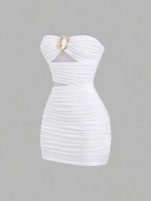 Vestido mini ajustado y sexy para mujer con hebilla metálica sin tirantes - Blanco - Ver 8