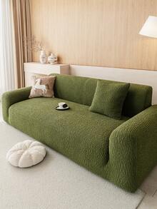 1pc Plush Velvet Sofa Cover, Stretch Multi-Purpose Full Coverage Sofa Slipcover With Jacquard Design, Protect Sofa & Decorate For Holidays, Suitable For Sectional Sofa, Loveseat, Straight Sofa - Green - View 6