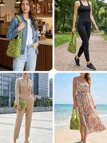 女用可擴展購物袋,大容量可重複使用可擴展托特袋,可伸縮便攜式居家旅行購物袋,多色 - 可折疊購物袋,旅行必備 - 彩色 - 查看 11