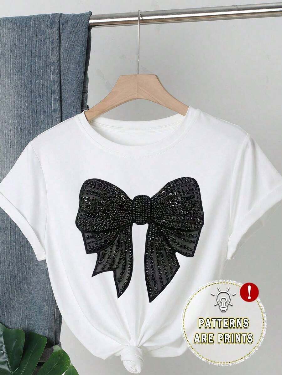 Nueva camiseta casual de verano con estampado de mariposas, top casual de manga corta y cuello redondo, camiseta unisex de algodón suelto de estilo vintage urbano para mujer, primavera-verano. - Blanco - Ver 1