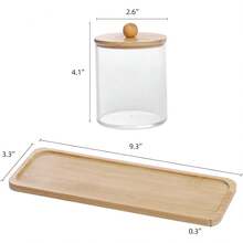 Tbestmax 10 Oz Cotton Swab/Ball/Pad Holder With Vanity Tray, Qtip Apothecary Jar, Bathroom Containers Dispenser Storage 3 Pack Wood Lids - Three-piece Set + Tray - View 2