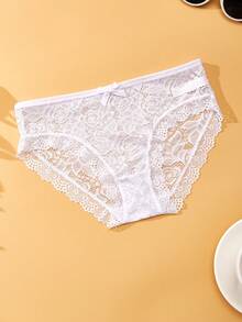 3 Packs Of Sexy Lace Thong Panties For Women, Solid Color With Bow-Soft And Skin-Friendly Ladies' Underwear - Multicolor - View 4