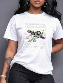 Galactic Guardian Figure In Spacesuit Celebrating The Courage And Imagination Of Exploring The Universe. Modern And Comfortable Women's T-Shirt For Lovers Of Cosmic Adventures, Casual Short Sleeve. - 白色 - 查看 7