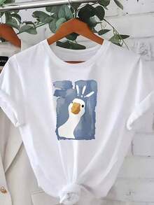 Camiseta de talla grande para mujer, moderna y linda, con estampado de patrón de ganso, cuello redondo, ropa casual de manga corta para mujer, tejido cómodo y suave, perfecta para primavera, verano y otoño, lavable a máquina, adecuada como camiseta base para otoño e invierno, ideal como regalo de Año Nuevo.Alta calidad, transpirable y cómodo - Blanco - Ver 11