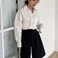 High Waist Slant Pockets Shorts Fall - Negro - Ver 5