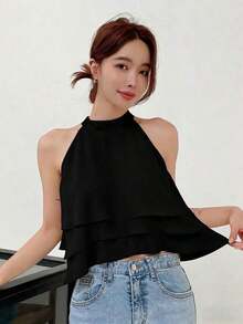 Blusa sin mangas de vestir informal y sencilla para mujeres, para salir - Negro - Ver 5