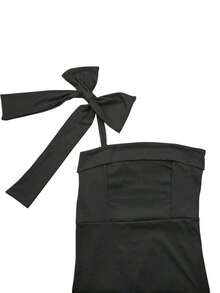 Vestido de mujer de moda sin mangas con lazo en el cuello, vestido ajustado negro, vestido de verano de mujer, vestido de fiesta romántico de mujer, vestido elegante de mujer, sexy y elegante, adecuado para baile, fiesta, cita, reunión, hogar, vestido sexy de mujer - Negro - Ver 8