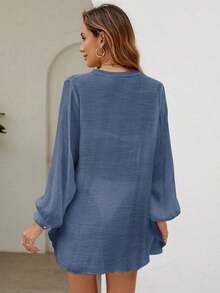 Holidaya Kimono unicolor con botón delantero - Azul - Ver 2