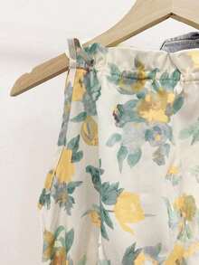 Blusa casual versátil de uso diario con estampado floral y pliegues para mujer - Amarillo - Ver 4
