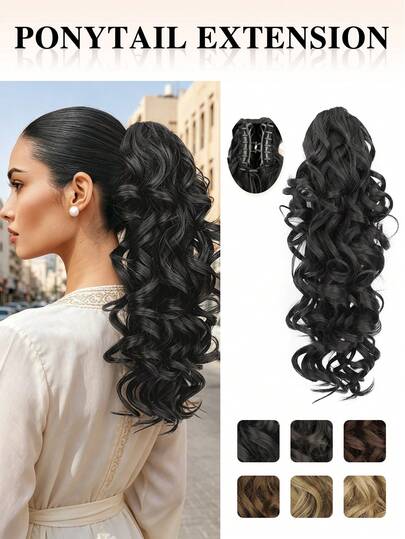 nimoki 16 Inch Natural Wavy Clip-In Hair Extension, Heat Resistant Synthetic Fiber Material, Suitable For Women's Christmas, Halloween, Music Festival Parties And Daily Wear