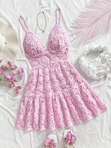 Vestido mini de mujer con estampado de limón colorido, estilo vacacional - Rosa - Ver 1