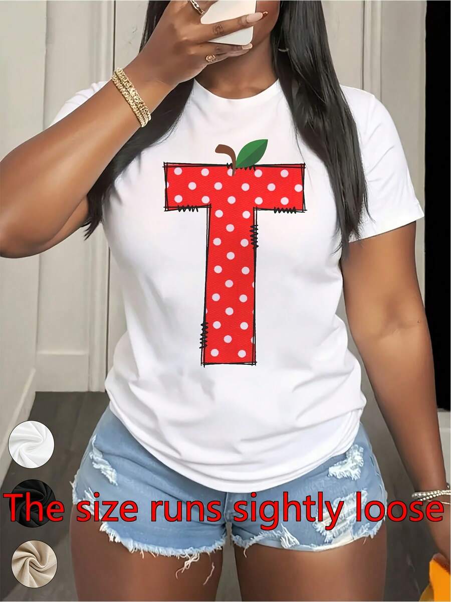 Camiseta casual de manga corta para mujer con estampado de lunares rojos y blancos | Cuello redondo, cómoda y elegante para primavera y verano, perfecta para ropa casual, ropa casual de verano, camiseta con estampado divertidoRopa diaria para chicas dulces o estudiantes ,Ropa fresca y sin sudor en verano,Traje de fiesta elegante,T-shirt para damas elegantes,Blusas adecuadas para mujeres con curva, - Blanco - Ver 1