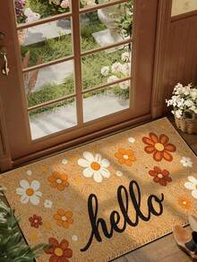 1pc Hello Daisy Floral Print Doormat, Non-Slip Water-Absorbing Entryway Mat, Machine Washable Low-Profile Front Door Mat, Anti-Dirt Indoor/Outdoor Carpet, Suitable For Porch/Kitchen/Bathroom, Housewarming Gift - 1PC - View 1