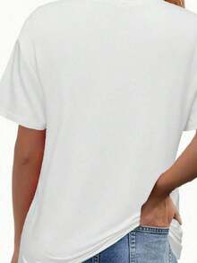 Camiseta Casual para Mujer, Elegante y Estampada, Cómoda, a la Moda, de Manga Corta y Cuello Redondo, para Uso Diario, 100% Algodón, Duradera - Blanco - Ver 2