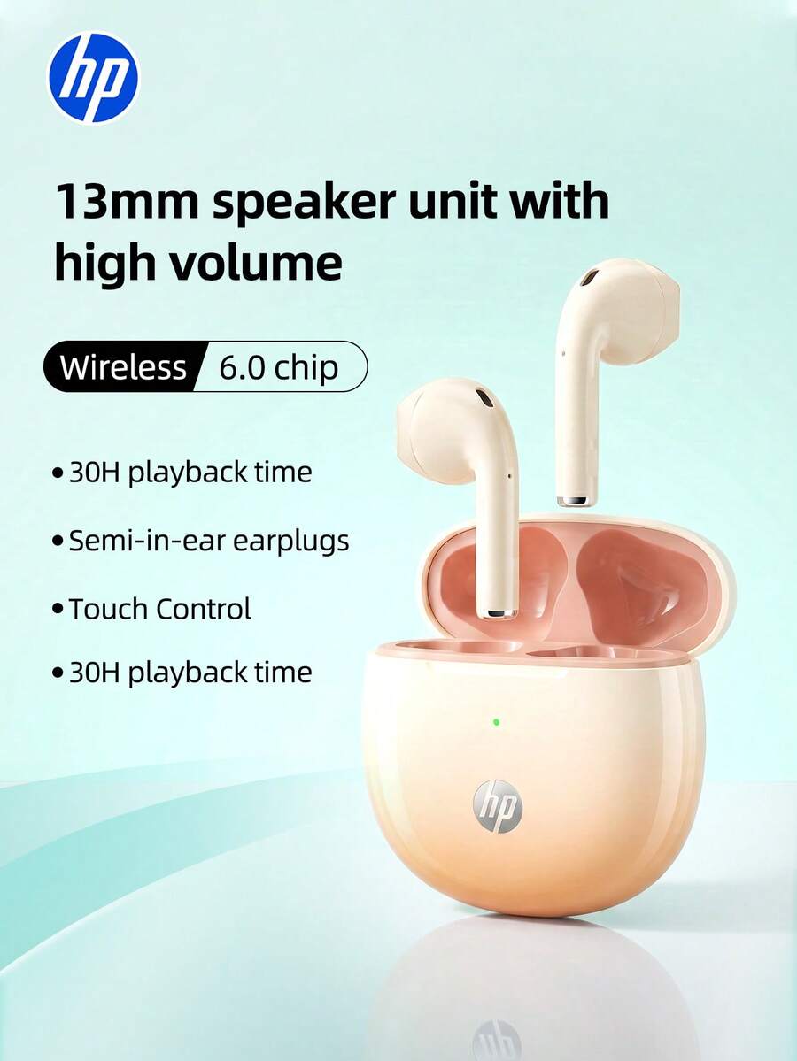 HP Wireless Semi-In-Ear Headphones - H10H, Gradient Orange, Semi-In-Ear Type-C Interface, Bluetooth 6.0 Fast Connection, Comes With Cute Cat Paw Earphone Case - View 1