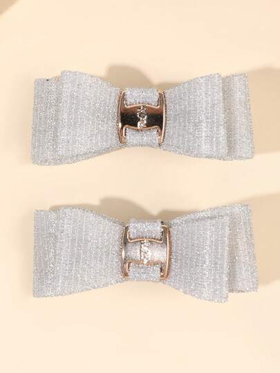 2pcs Silver Glitter Hair Bows For Girls Sparkly Hair Clips Delicate Alligator Clips Simple Barrettes Daily Summer Vacation Festival Gift Hairpins Teens Hair Accessories