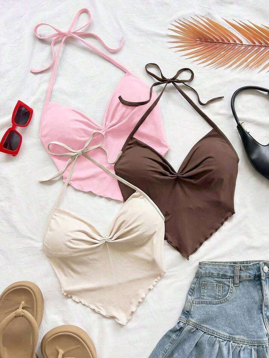 Nuevo atuendo casual de primavera/verano para vacaciones, boda en la playa, invitado de boda, graduación, brunch, Día de San Patricio, Spring Break, Pascua, festival de música, elegante, bohemio, tropical, top con atar en el cuello para fiesta - Multicolor 2 - Ver 1