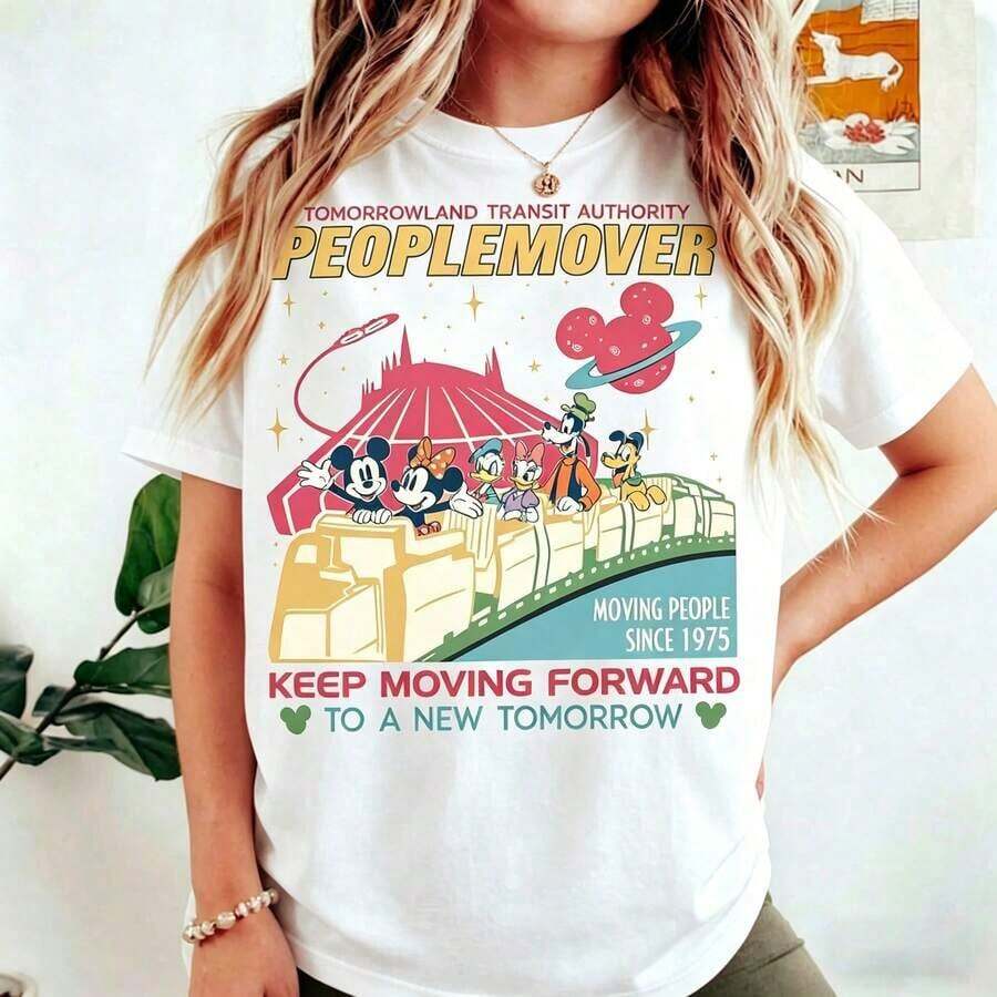 Womens Clothes;Summer TopsBuy VintageDisney Mickeyand Friends Space Mountain Shirt, Tomorrowland Transit Authority People Mover Tee, Keep Moving Forward, WDW Disneylandsummer Outfitsclearance For Women LZ0W - 白色 2 - 查看 1