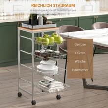 Serving Trolley, Kitchen Cart With Metal Baskets, 36.5 X 36.5 X 89 Cm, Kitchen Trolley, Side Table, Silver For The Kitchen And Dining Room - Silver - View 5
