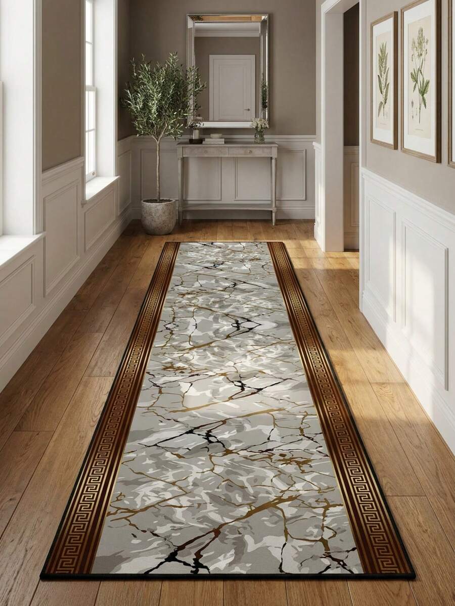 1pc Luxury Gold Vein Marble Hallway Carpet, High-End Foyer Decor Carpet, Multiple Sizes Available, Hallway Runner Rug, Carpet, Runner Rug, Area Rug, Mat, Home Decor, Area Carpet, Living Room Area Rug, Living Room Home Decor, Room Decor, Washable Carpet - Multicolor - View 1