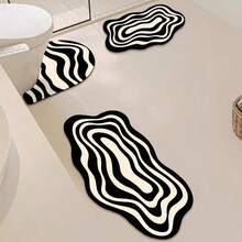 1PC Black And White Striped Asymmetrical Modern Design Creative Bath Mat, Bathroom Rug, Doormat, Small Rug, Carpet, Floor Mat, Home Decor, Area Rug, Outdoor Mat, Home Decor, Area Carpet, Bedroom Rug, Graduation Season Gift, Washable Rug - A - View 1
