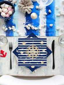 20pcs Ocean Themed Paper Napkins, Patterns Include Compass, Anchor And Palm Tree, Suitable For Party, Birthday, Wedding, Elegant Home Dinner, Summer Outing And Afternoon Tea - A - View 3