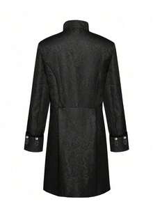 Halloween Medieval New Men's Stand Collar British Style Performance Costume Coat Jacket Mid-Length Outerwear Ball Costume - Black - View 3