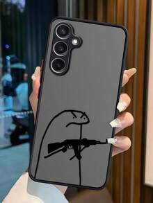 Expression 1pc Shock-Proof Matte Texture Minimalist Transparent Hard Case With Artistic Cartoon Character Pattern, Compatible With Apple 12 Pro Max/13 Pro Max, Galaxy A56, Honor X7b, 11 - Black - View 2