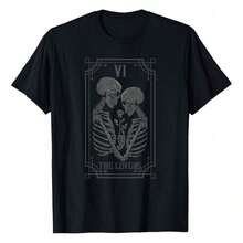 Camiseta de Tarot Las Amantes Esqueleto Gótico Halloween Bruja para Hombre, 100% Algodón, Negra, Ligera y Transpirable, Manga Corta, Perfecta para Actividades al Aire Libre, Deportes, Viajes y Uso Diario Casual, Ajuste Fresco y Cómodo! - Negro - Ver 10